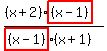 ((x+2)highlight((x-1)))/(highlight((x-1))(x+1))