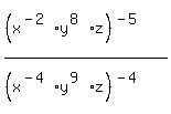 ((x^(-2)y^(8)z)^(-5))/((x^(-4)y^(9)z)^(-4))