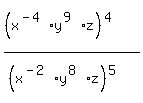 ((x^(-4)y^(9)z)^(4))/((x^(-2)y^(8)z)^5)