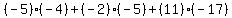 (-5)(-4)+(-2)(-5)+(11)(-17)