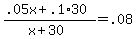%28.05x+%2B+.1%2A30%29+%2F+%28x+%2B+30%29+=+.08