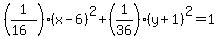 %281%2F%2816%29%29%28x-6%29%5E2%2B%281%2F36%29%28y%2B1%29%5E2=1