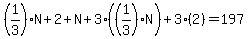(1/3)N+2+N+3((1/3)N)+3(2)=197