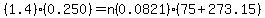 (1.4)(0.250)=n(0.0821)(75+273.15)