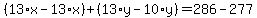 %2813%2Ax-13%2Ax%29%2B%2813%2Ay-10%2Ay%29=286-277