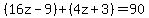 %2816z-9%29+%2B+%284z%2B3%29+=+90