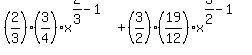 %282%2F3%29%283%2F4%29x%5E%282%2F3-1%29%2B%283%2F2%29%2819%2F12%29x%5E%283%2F2-1%29