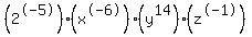 (2^-5)(x^-6)(y^14)(z^-1)