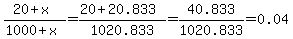 %2820%2Bx%29%2F%281000%2Bx%29+=+%2820%2B20.833%29%2F1020.833+=+40.833%2F1020.833+=+0.04