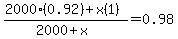(2000(0.92) + x(1.0))/(2000 + x) = 0.98