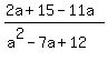 %282a+%2B+15+-+11a%29%2F%28a%5E2-7a%2B12%29