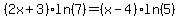 %282x%2B3%29%2Aln%287%29+=+%28x-4%29%2Aln%285%29