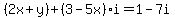 (2x+y) + (3-5x)i = 1 -7i