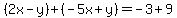 %282x-y%29%2B%28-5x%2By%29=-3%2B9