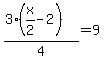 %283%28x%2F2-2%29%29%2F4+=+9