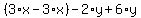 %283%2Ax-3%2Ax%29-2%2Ay%2B6%2Ay%29=6%2B6