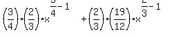 %283%2F4%29%282%2F3%29x%5E%283%2F4-1%29%2B%282%2F3%29%2819%2F12%29x%5E%282%2F3-1%29