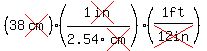 (38cross(cm))*(1cross(in)/2.54cross(cm))*(1ft/cross(12in))