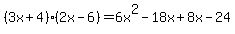 %283x%2B4%29%2A%282x-6%29=6x%5E2-18x%2B8x-24