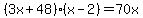 %283x%2B48%29%28x-2%29+=+70x