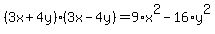 %283x%2B4y%29%283x-4y%29=9%2Ax%5E2-16%2Ay%5E2