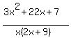 %283x%5E2%2B22x%2B7%29%2F%28x%282x%2B9%29%29