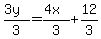 %283y%29%2F3+=+%284x%29%2F3+%2B+12%2F3