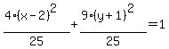 %284%28x-2%29%5E2%29%2F25+%2B%289%28y%2B+1%29%5E2%29%2F25=1