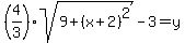 %284%2F3%29%2Asqrt%289+%2B+%28x+%2B+2%29%5E2%29+-+3+=+y