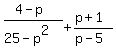 %284-p%29%2F%2825-p%5E2%29+%2B+%28p%2B1%29%2F%28p-5%29