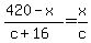 %28420+-+x%29+%2F+%28c+%2B+16%29+=+x+%2F+c