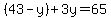 %2843-y%29+%2B+3y+=+65