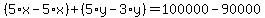 %285%2Ax-5%2Ax%29%2B%285%2Ay-3%2Ay%29=100000-90000