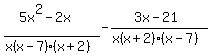 %285x%5E2+-+2x%29%2F%28x%28x+-+7%29%28x+%2B+2%29%29+-+%283x+-+21%29%2F%28x%28x+%2B+2%29%28x+-+7%29%29