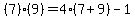 %287%29%289%29=4%287%2B9%29-1
