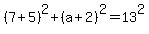 %287%2B5%29%5E2+%2B+%28a%2B2%29%5E2+=+13%5E2