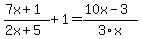 %287x%2B1%29%2F%282x%2B5%29+%2B+1+=+%2810x-3%29%2F3x