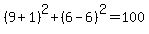 %289%2B1%29%5E2%2B%286-6%29%5E2=100