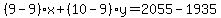 (9-9)*x+(10-9)y=2055-1935