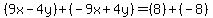 %289x-4y%29%2B%28-9x%2B4y%29=%288%29%2B%28-8%29