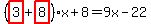 %28highlight_red%28+3+%29%2Bhighlight_red%28+8+%29%29%2Ax%2B8=9x-22
