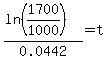 %28ln%281700%2F1000%29%29%2F0.0442+=+t