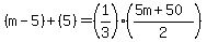 %28m-5%29%2B%285%29=%281%2F3%29%28%285m%2B50%29%2F2%29