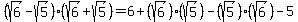 %28sqrt%286%29-sqrt%285%29%29%28sqrt%286%29%2Bsqrt%285%29%29+=+6+%2B+%28sqrt%286%29%29%28sqrt%285%29%29+-+%28sqrt%285%29%29%28sqrt%286%29%29+-+5
