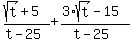 %28sqrt%28t%29+%2B+5%29%2F%28t+-+25%29+%2B+%283%2Asqrt%28t%29+-+15%29%2F%28t+-+25%29