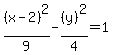 %28x+-+2%29%5E2%2F9+-+%28y%29%5E2%2F4+=+1