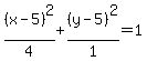 %28x+-+5%29%5E2%2F4+%2B+%28y+-+5%29%5E2%2F1+=+1