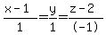 %28x-1%29%2F1+=+y%2F1+=+%28z+-+2%29%2F-1
