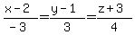 %28x-2%29%2F%28-3%29=%28y-1%29%2F3=%28z%2B3%29%2F4