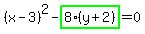%28x-3%29%5E2-highlight_green%28+8%2A%28y%2B2%29+%29=0